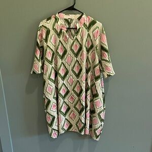 Relaxed Fit Pink & Green Printed Women's Dress